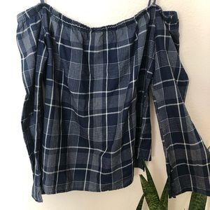Cloth & Stone | Plaid Off Shoulder Top